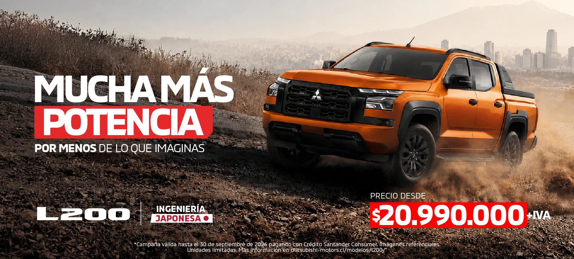 Camioneta naranja levantando polvo